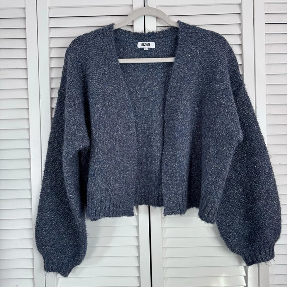 525 America Sweaters - 525 AMERICA Balloon Sleeve Wool Blend Cardigan In Blue Size Medium